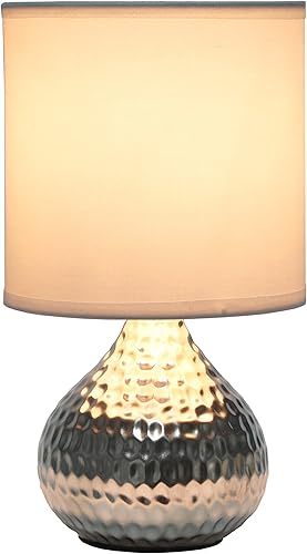 Miniatura 3 de Simple Designs LT2073-SVW - Mini lámpara de mesa de goteo de textura martillada plateada con pantalla blanca