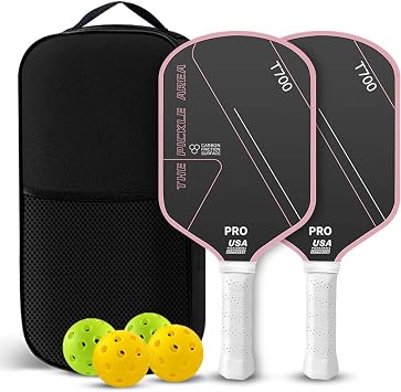 Carbon Fiber T700 Lightweight Pickleball Paddle Set with 2 Racquets and 4 Balls with Storage Bag
