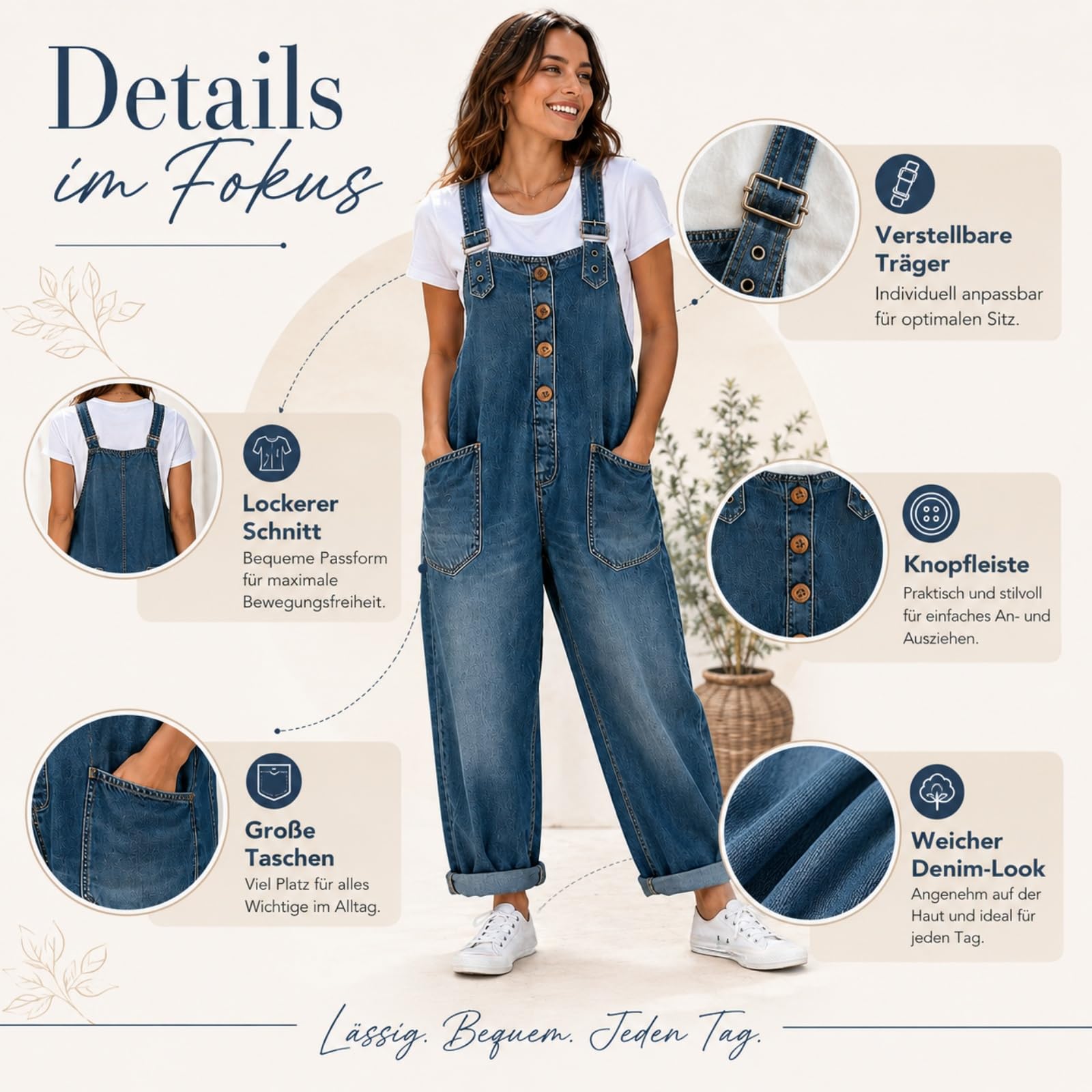 Generisch Retro Jeansoverall Damen Sommer, Jeans Overall, Lockere Latzhose mit Weitem Bein, Moderner Jumpsuit für den Alltag, Modischer Denim Anzug