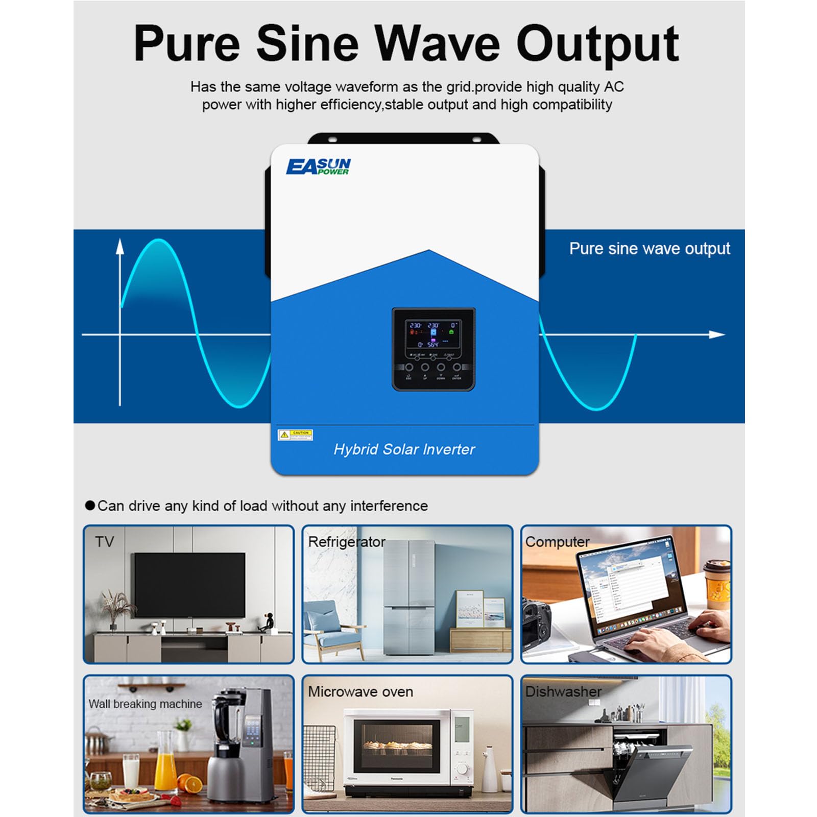 POWLAND Onduleur hybride 4200 W 24 Vdc AC 230 V WiFi 2 sorties CA Largeur PV 60-500 VDC Off Grid Pure sinusoïdale Onduleur solaire 120 A MPPT batteries plomb-acide