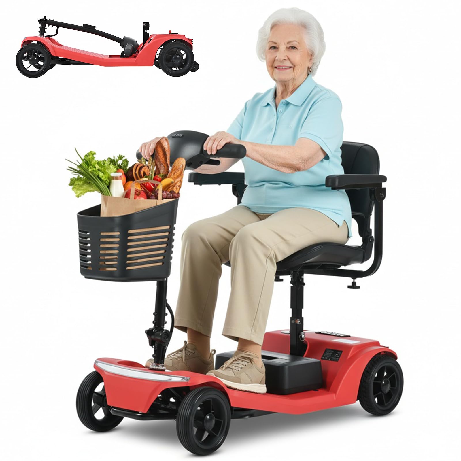 20 Miles Foldable Mobility Scooter for Seniors 4 Wheel Scooter for Adults Electric Scooter Compact for Travel - Electric Powered Wheelchair Device -
