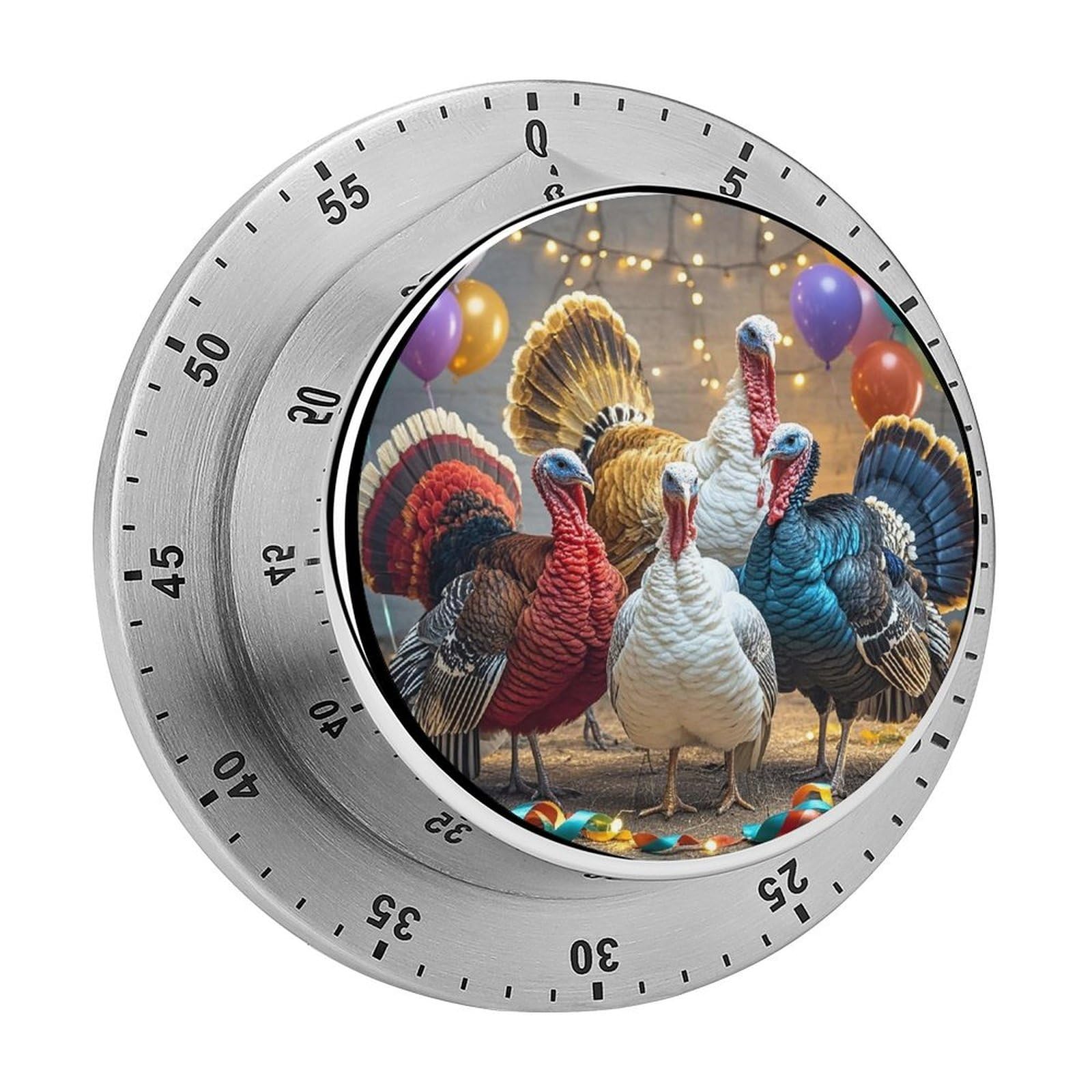 Turkey and Balloons Timer with Loud Alarm Precision 60 Minute Wind Up Timer Portable Manual Countdown Timers Exquisite Stainless Magnetic Kitchen Timers for Cooking Chef Clock