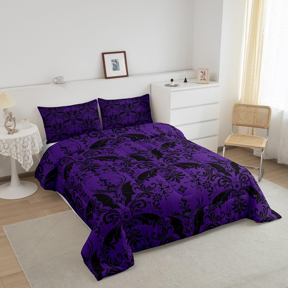 Feelyou Kids JacquardBedding Set Queen Size Boho Paisley Damask Duvet Quilt for Boys Girls Teens Bedroom Decor Vintage Damask Floral Comforter Set Breathable Soft Microfiber Purple with 2 Pillow Case