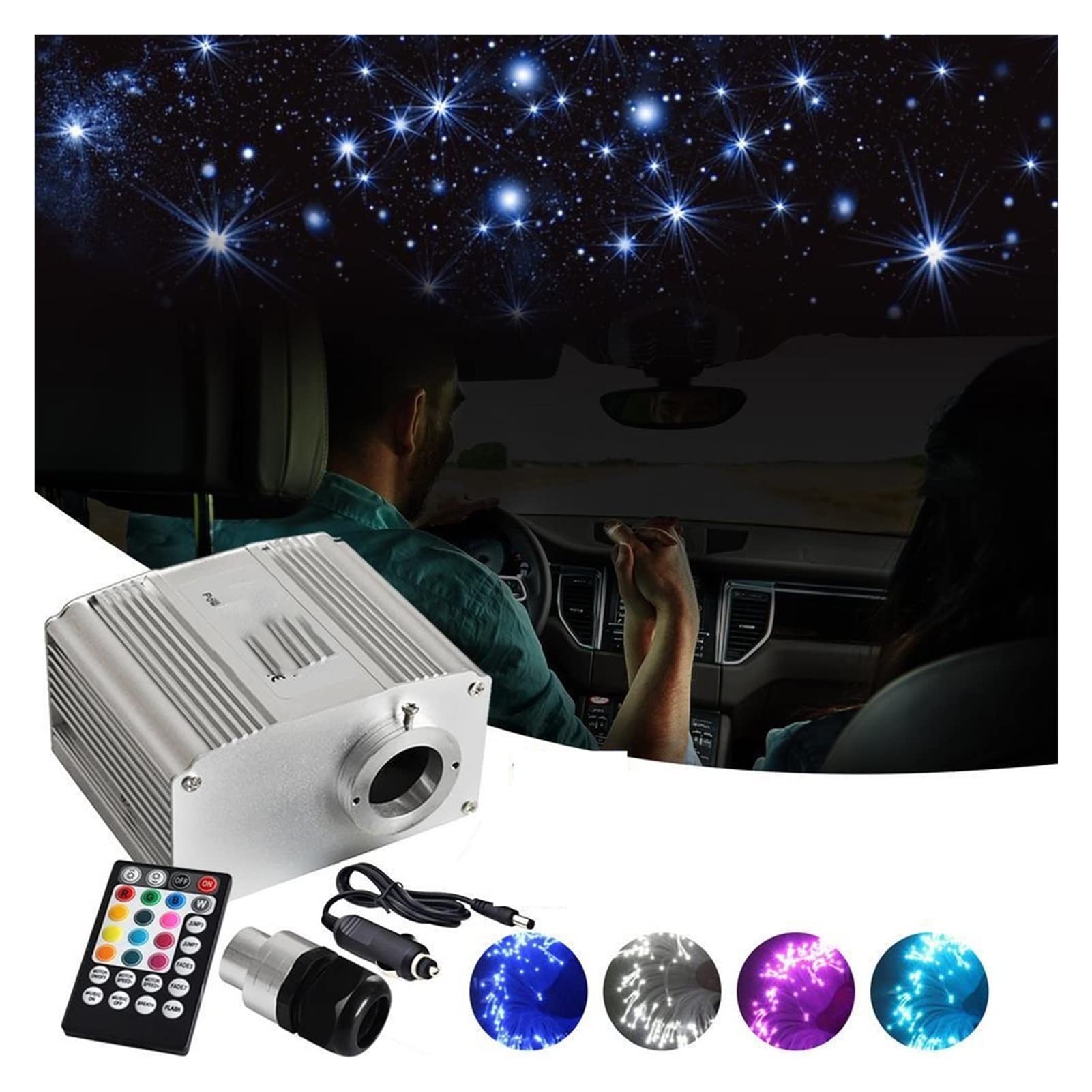 1. 0W LED RGBW. Samochód Dach Starlights Sufit Board Floodlight Zestaw Wnętrze Gwiaździste Niebo Ozdobne światło Aplikacja Rf. Kontrola Wysoka Wydajność(150PCS 75mm 2M)
