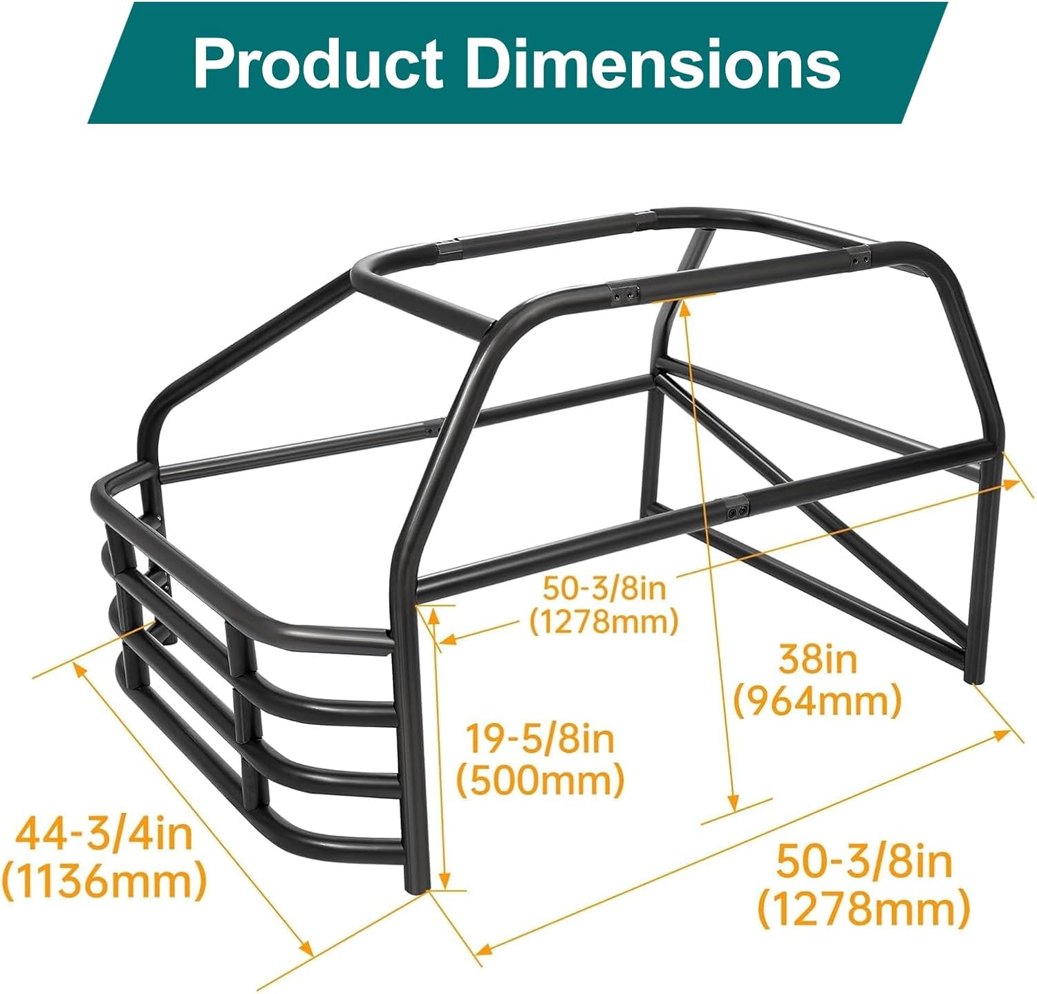 Universal Roll Cage Kit (Standard Roll Bar) for Pickup Trucks - Steel Bare Metal Black, Replaces #ALL22107 (2 Packages Shipped)