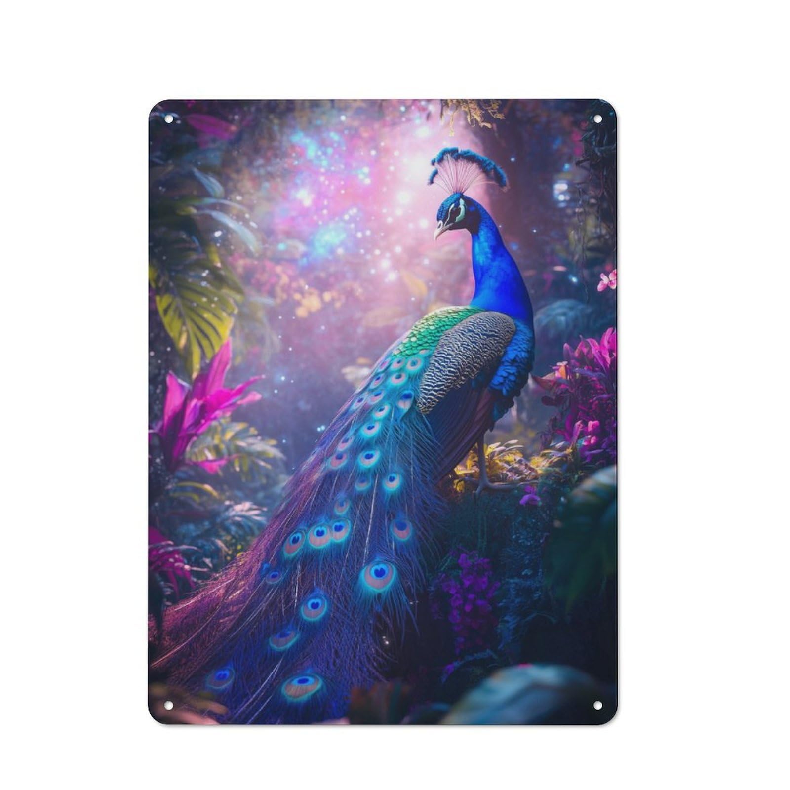 Junmoney Peacock In Enchanted Forest Rustic Metal Wall Sign 40X30cm For Living Room Wall, For Kitchen, Dining Room And Home Bar Wall Decor