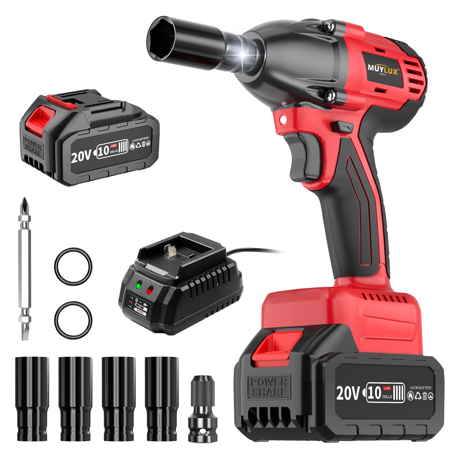 Brushless Cordless Impact Wrench 1/2 Inch - High Torque 430N.m/320Ft-lbs Electric Impact Gun with |0Ah Battery & Charger