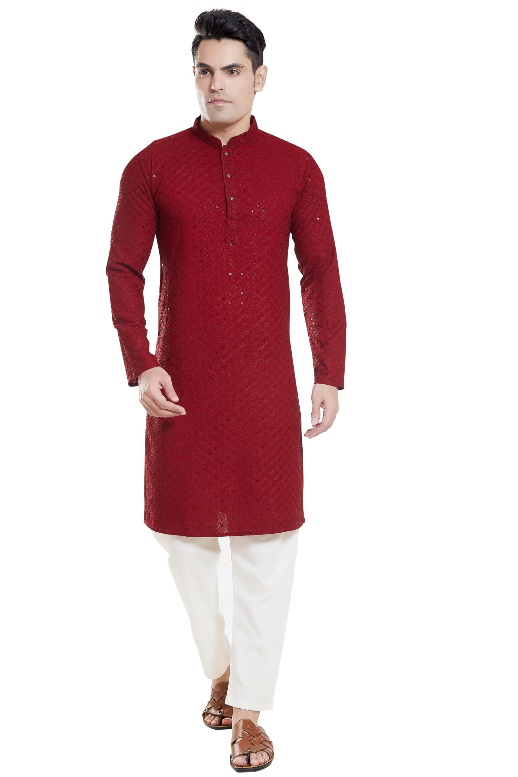 divisive Men's Sequince Embroidered Cotton Blend Slim Fit Kurta Pyjama Set-picture-55