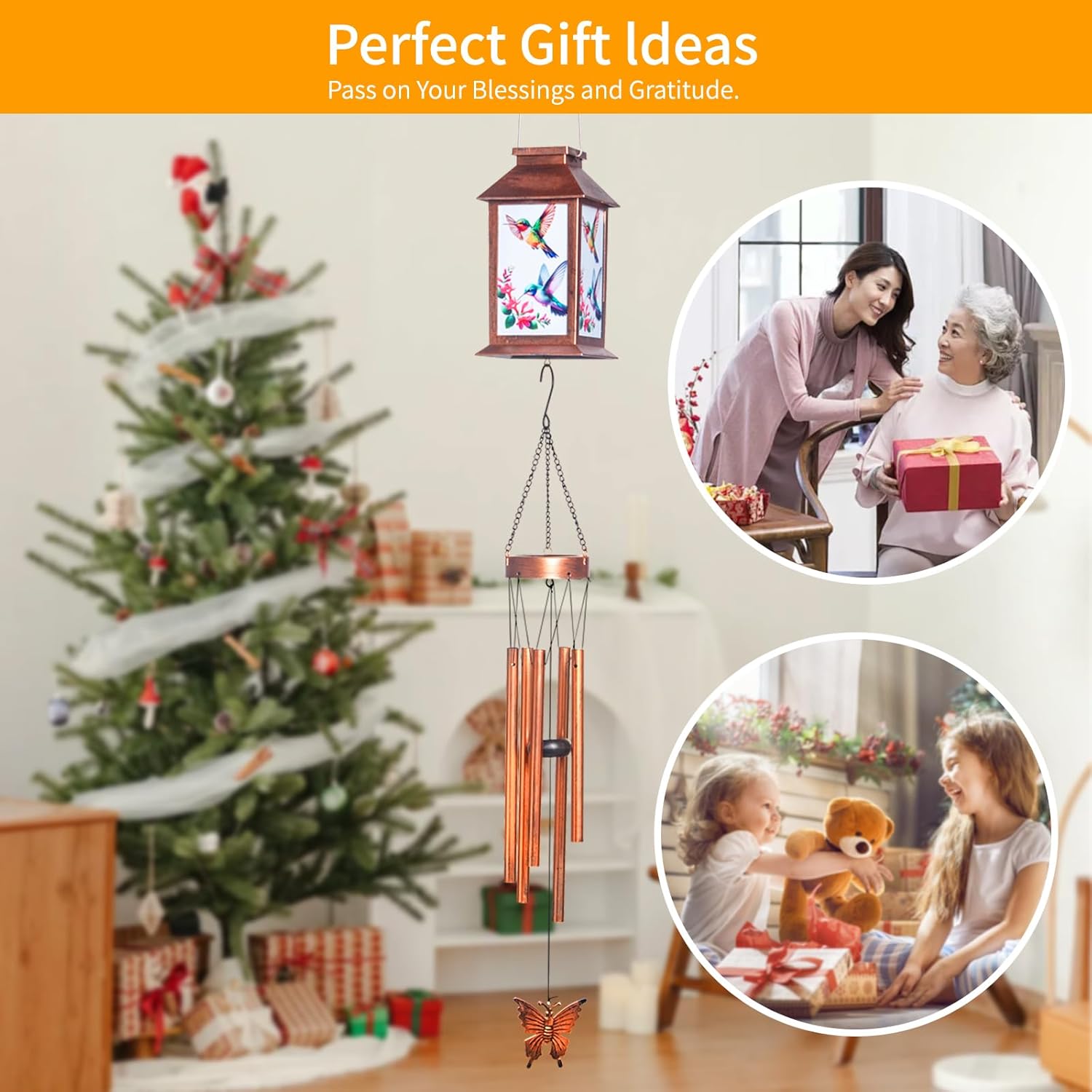 Hummingbird Outdoor Lantern House Wind Chime - A Gift for Outdoor courtyards and Gardens, Suitable for Women, Mothers, Grandmothers, Sisters and Friends, Birthdays, Christmas, and Mother's Day