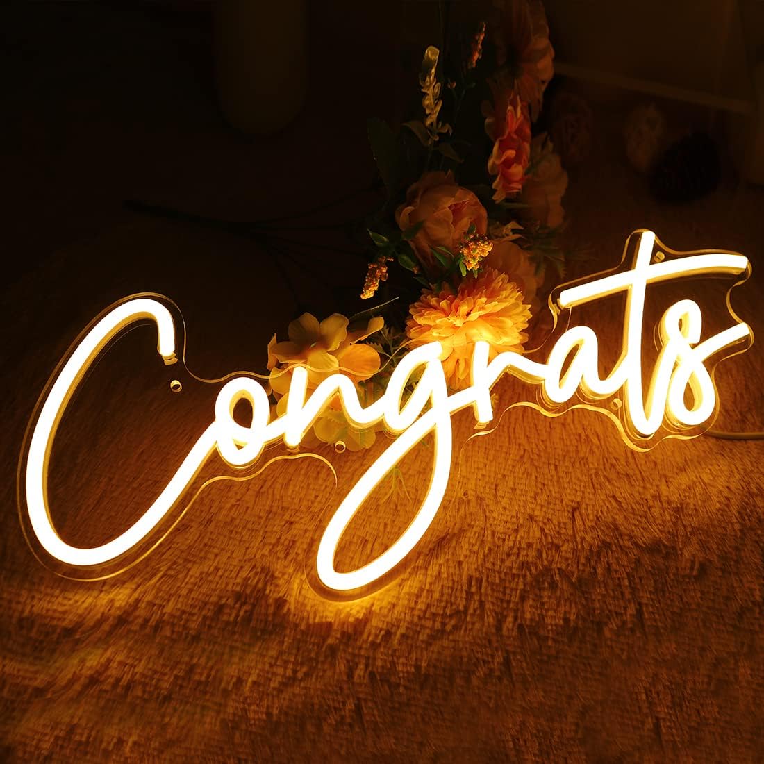 Condition photo showing New/Like New for britrio congrats neon sign wall art decoration led neon sign for congratulations graduation wedding ceremony birthday party celebration banquet backdrop grad gift warm white 5v usb powered warm white congrats