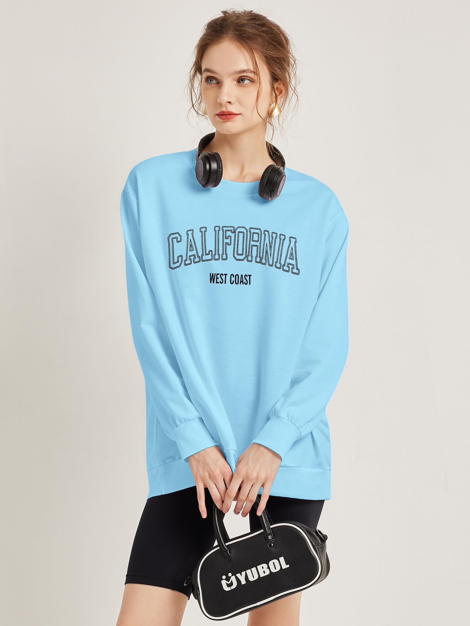 TAKEYAL Sweat-shirts graphiques surdimensionnés à manches longues Los Angeles Los Angeles Loose Col rond Pull Sweat-shirt