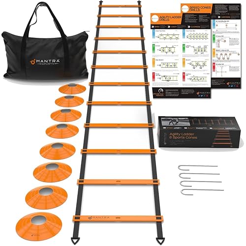 Soccer Training Equipment Agility Ladder Set, Sports Speed & Agility Training Equipment Kit with Cones & Drills, Speed Training Ladder for Footwork, Football Training Equipment for Kids, Youth, Adults