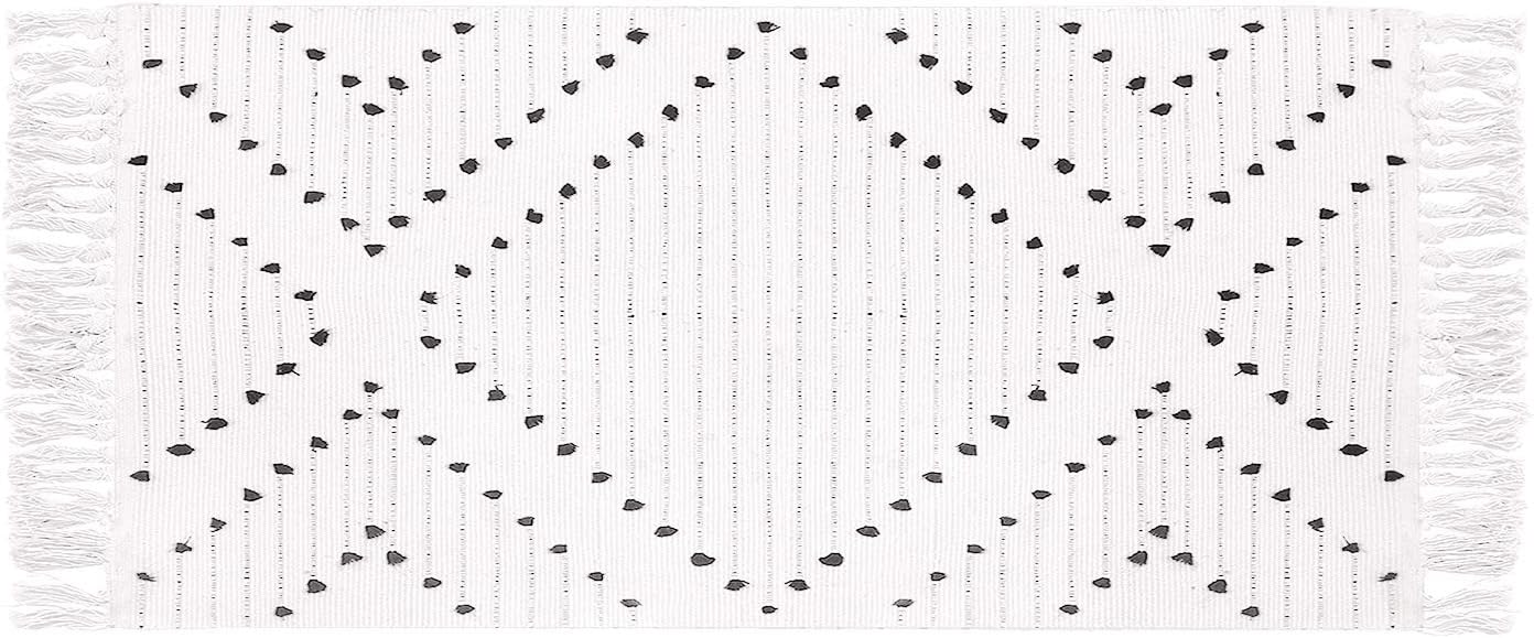 Black and White Moroccan Washable Bathroom Area Rug