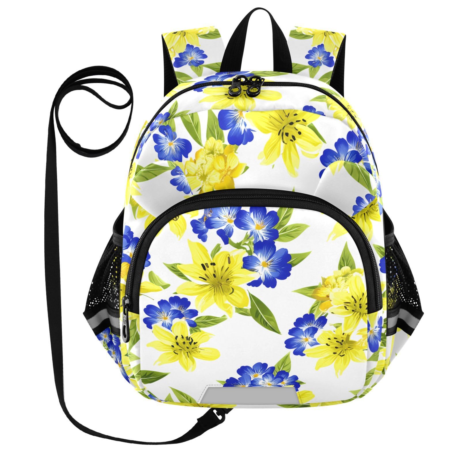 Colorful Florals White Toddler Harness Backpack for Boys Girls 3-6 Years Kids Backpack with Anti Lost Safety Leash Baby Harness Bookbag for Travel Preschool Walking