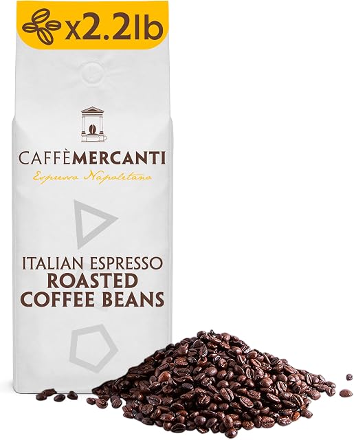 Caffe Mercanti Oro Haricots entiers de café grillés italiens - 2.2lb sac - Napoli fraîchement grillée Italiano Caffe - Oro : le meilleur moteur pour se sentir plus énergique - Non-OGM