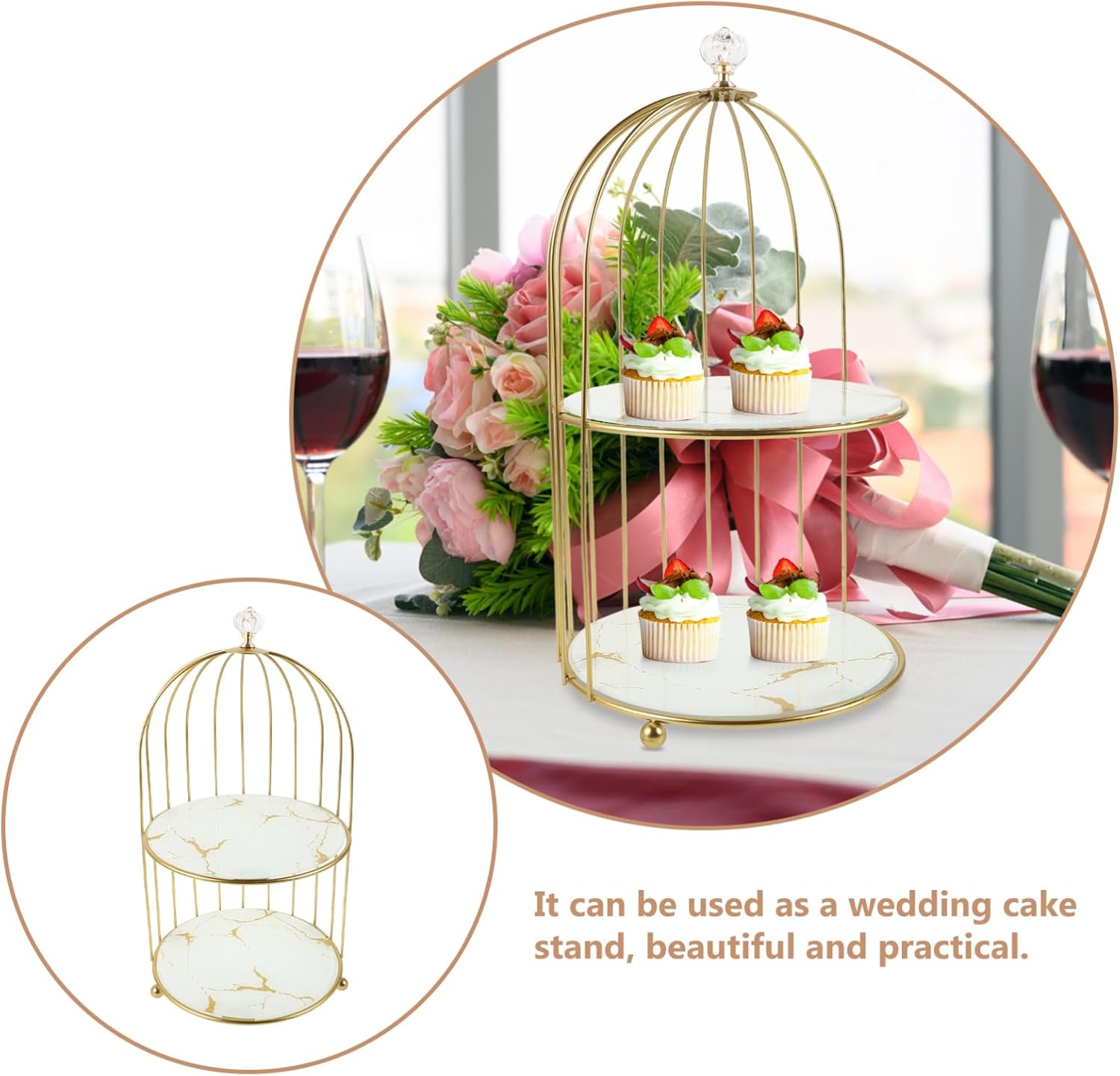 Gold Cage Cake Stand Display Holder for Weddings Parties Events Quick Assembly Food Display Stand for Desserts Centerpieces