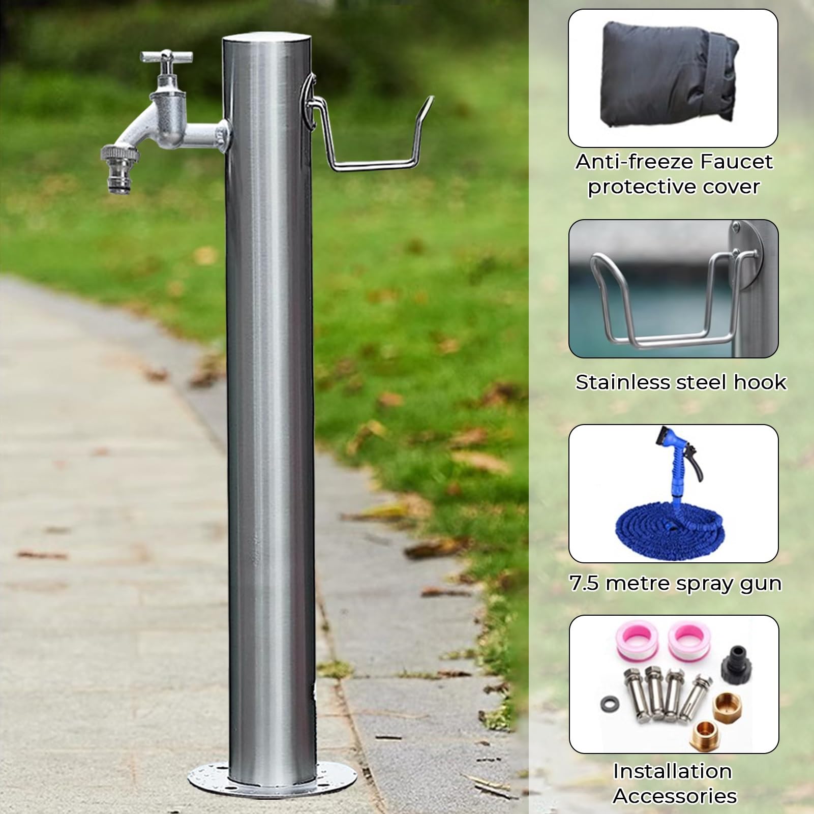 Columna de agua vertical de acero inoxidable para jardín, grifo de agua montado en el suelo, extensor de grifo de manguera anticongelante para riego y fuente