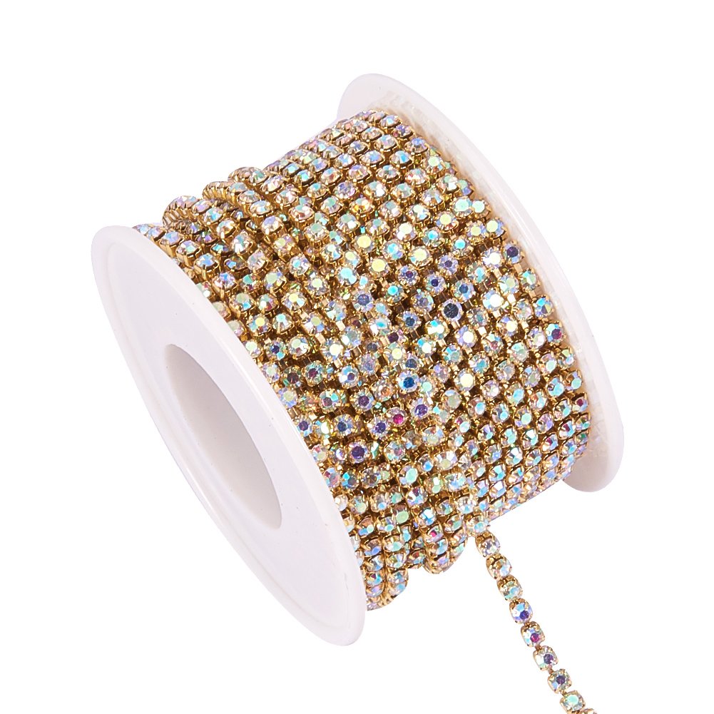 Rhinestone Ribbon Gold Uxcell 11 Yard 2.5mm Crystal Rhinestone Diamond Close Chain Trim Trimming Claw Cup Chain Gold White Beaded Trim For Cake