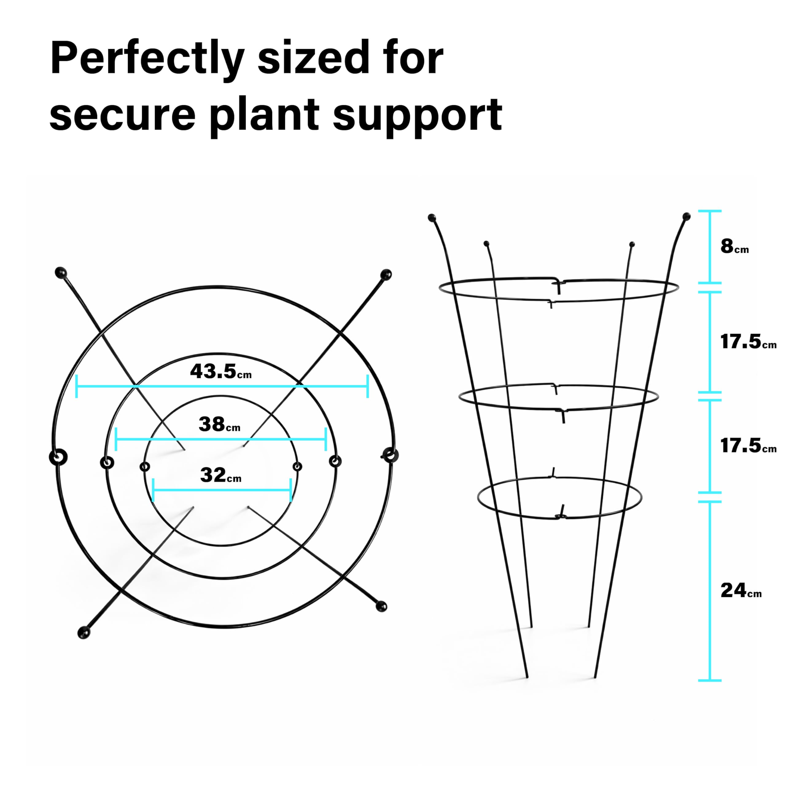 2 Pack Peony Support Frame, Heavy Duty Rust-Resistant Steel Peony Plant Support Ring Outdoor Garden Flower Border Cage for Perennial Plants, 66cm Tall — view 2