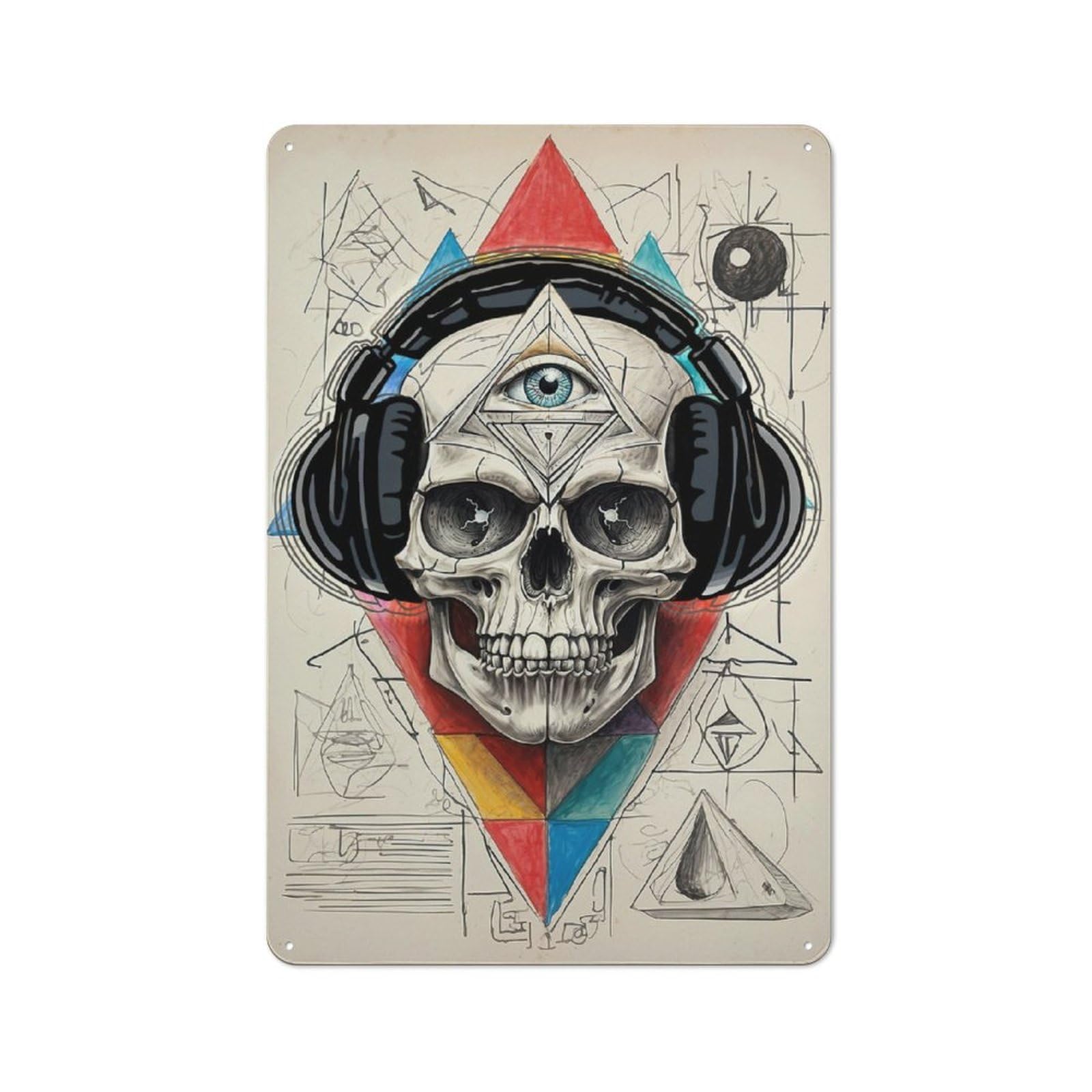 Junmoney Geometric Skull Eye Music Industrial Retro Metal Sign 30X20cm, Shed Wall Plaque For Garage, Workshop, Shed Or Utility Room