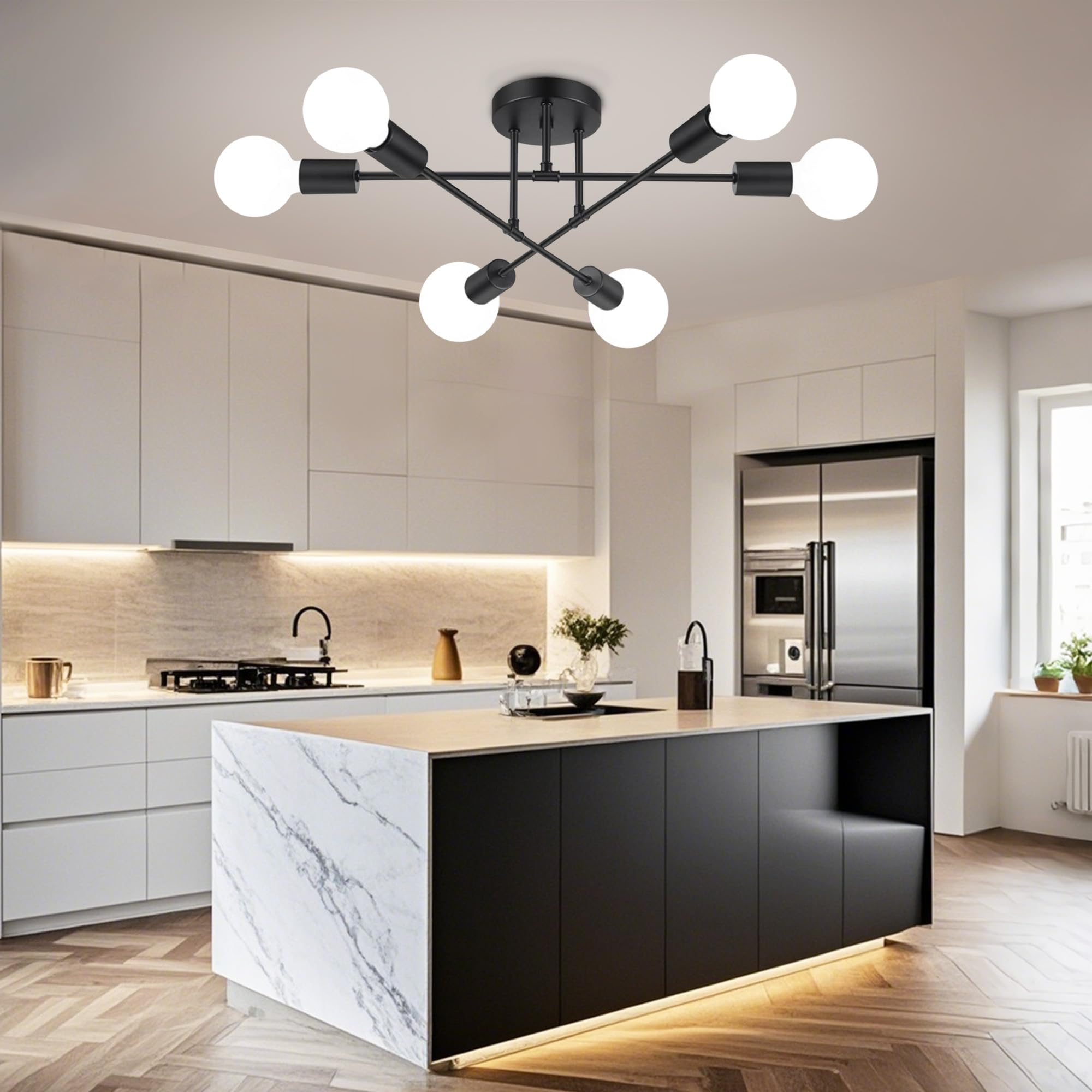 YHTlaeh Lampadario Soffitto Industrial Forma DIY Plafoniera E27 Moderno Lampada da Soffitto in Ferro Vintage per Camera da letto Soggiorno Cucina Corridoio (Nero, 6T)