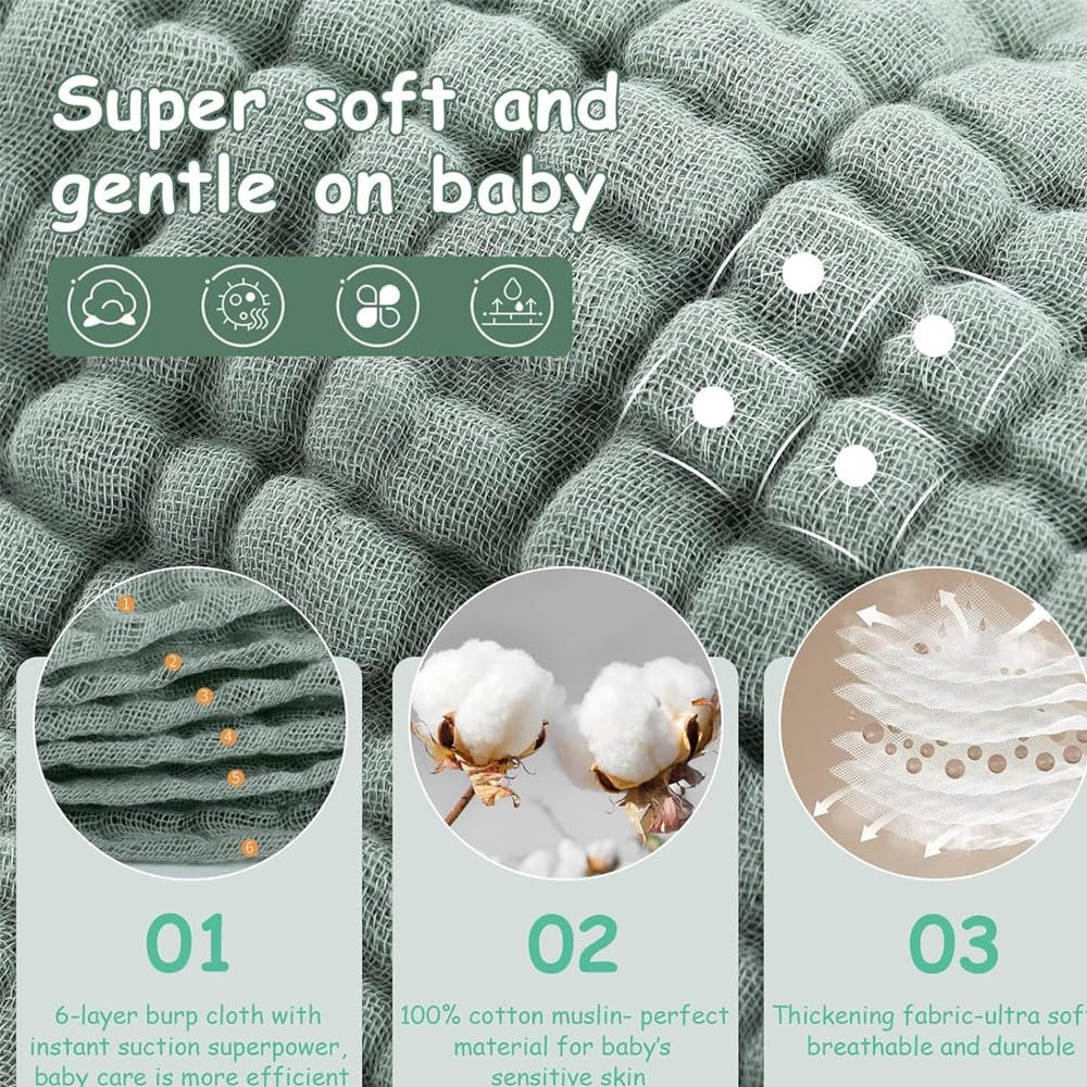 Oaygat 6 Pcs Muslin Cloths for Baby 100% Cotton Large Muslin Squares Burp Cloths for Baby Cloths Baby Essentials for Newborn Boys Girls Large Extra Soft and Absorbent - Image 3