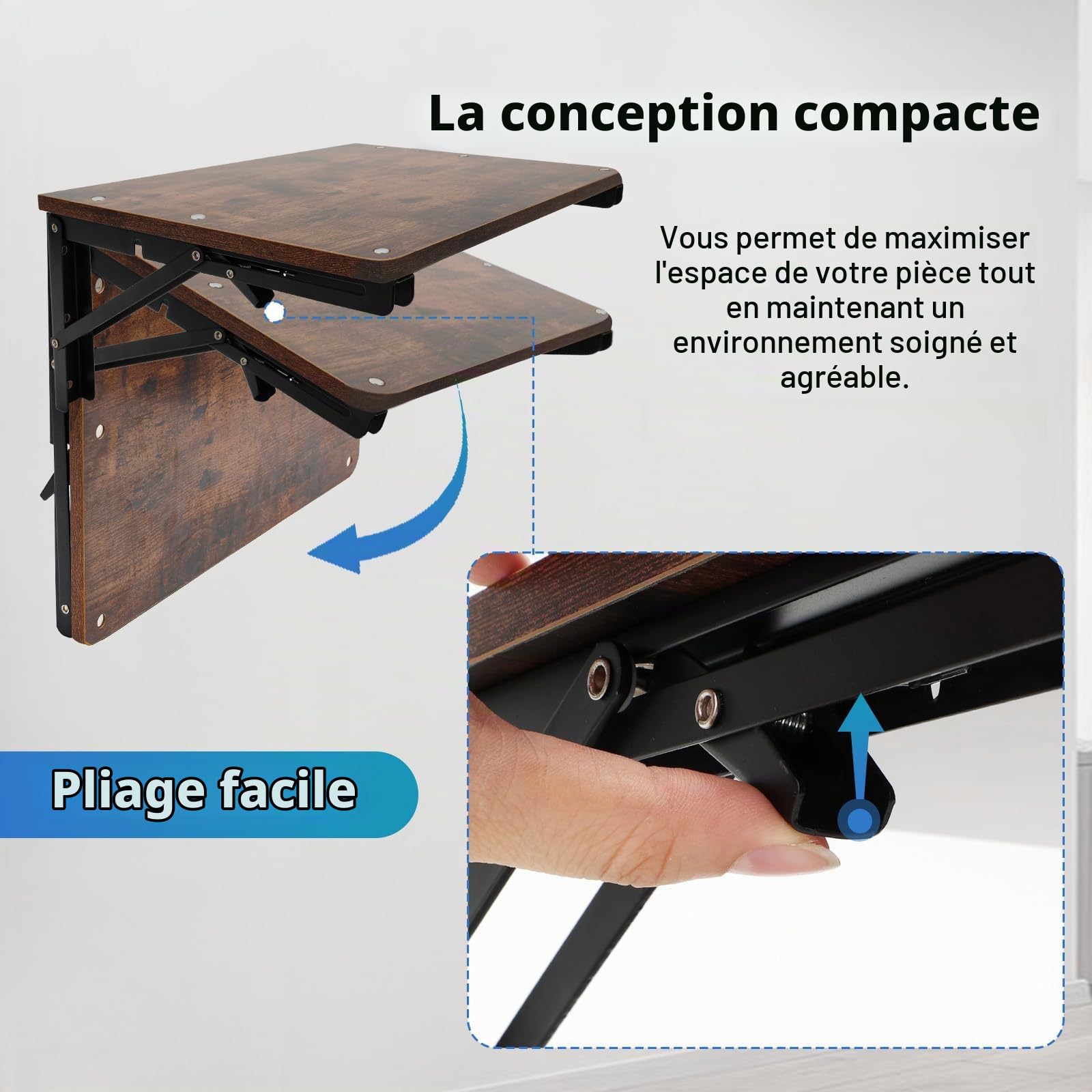 Étagère Murale Rabattable en Bois pour Petits espaces, Étagère Flottante Pliable pour Bureau, Salon, Chambre à Coucher, Cuisine, buanderie, Tablette Murale avec Console Pliante,55x30cm
