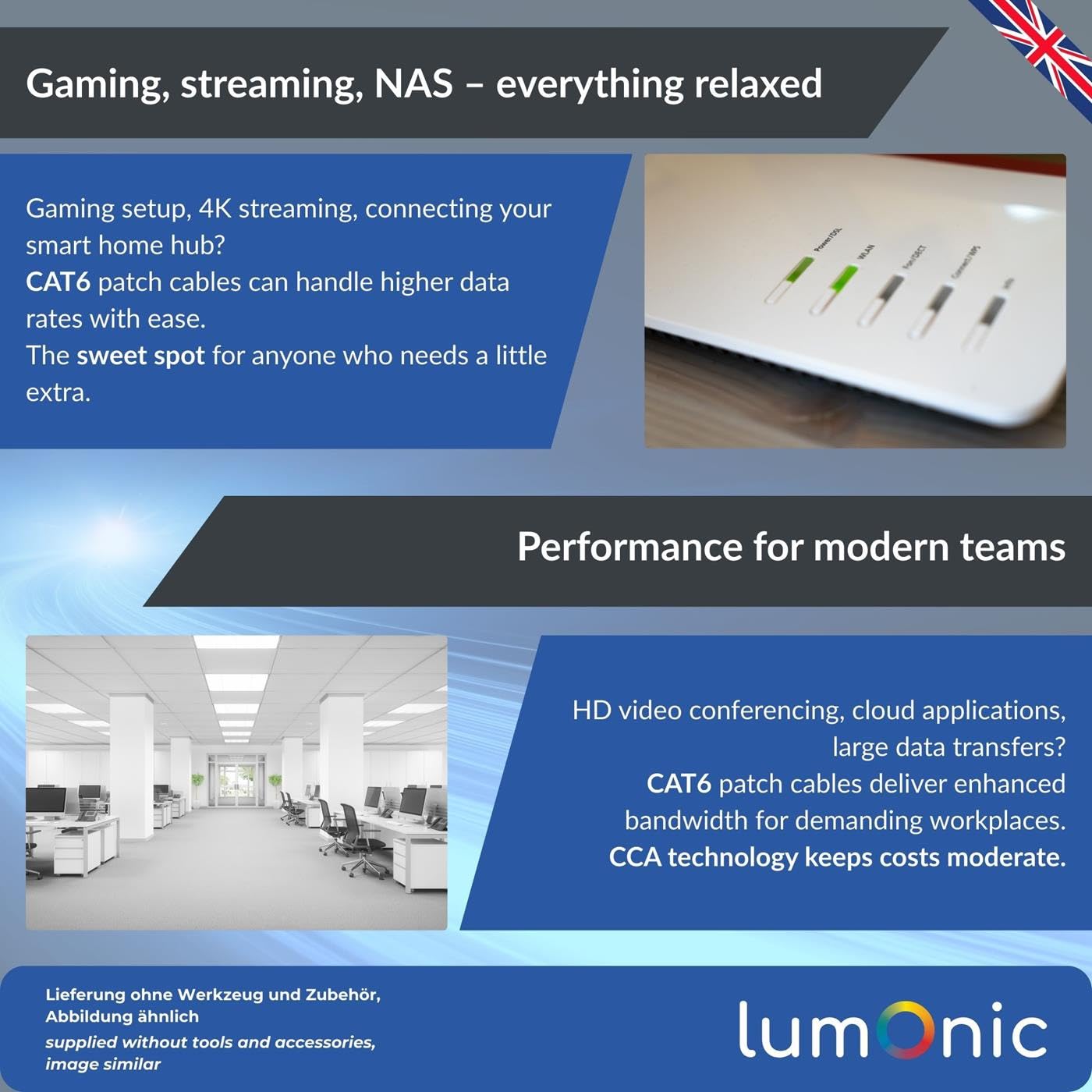Lumonic LAN Cavo di rete 100m | LAN Cavo CAT6 F/UTP | Cavo Patch 4x 2x AWG26/7 (incagliato) | 250MHz 10 Gbit/s Ethernet