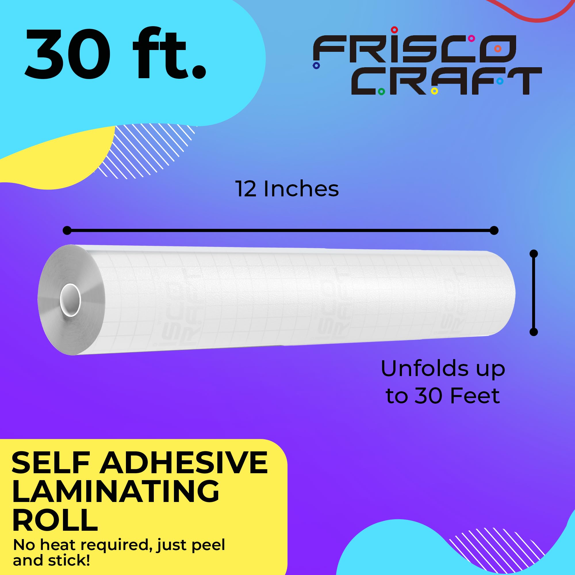 Frisco Craft Rollo de laminado autoadhesivo transparente mate, hojas autoadhesivas para calcomanías, calcomanías, fotos y más, sin sellado térmico, hojas mate y transparentes (12 pulgadas x 30 pies)