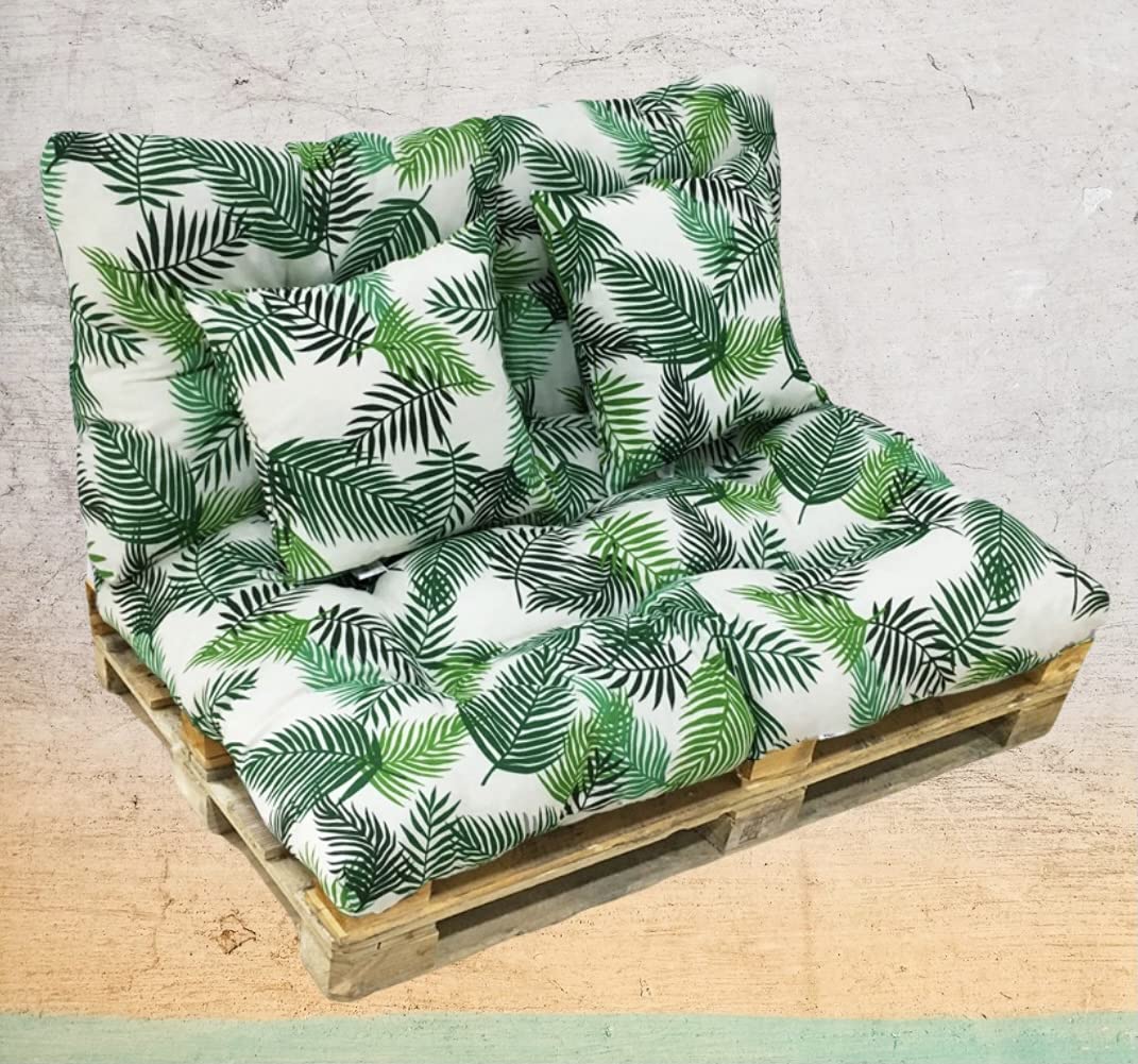 TIENDA EURASIA® Cojín para Palet 4 Piezas - Diseños Tropicales - Incluye 1 Respaldo, 1 Asiento y 2 Cojines - Cojines para Palets - Ideal para Decorar tu Terraza o Jardín (Tropical 8)