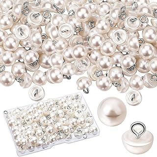 100 Pieces White Pearl Buttons for Sewing 10 mm Half Pearl Buttons Decorative Faux Pearl Buttons Mushroom Half Round Buttons with Sewing Shank for DIY Sewing Clothing Dress Sweater Crafts