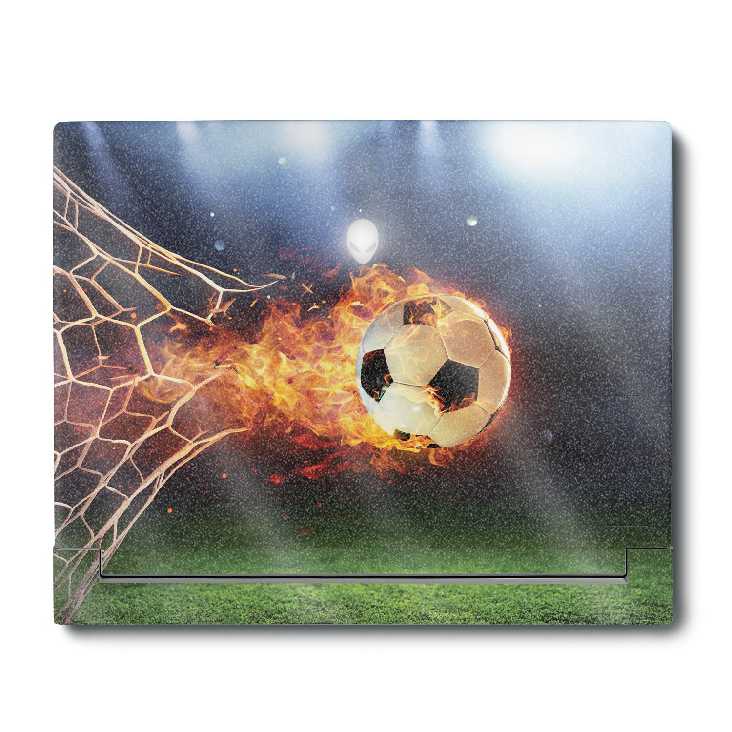 MightySkins Glossy Glitter Skin Compatible with Alienware X16 R1 (2023) Full Wrap Kit - Flaming Soccer Ball | Protective, Durable High-Gloss Glitter Finish | Easy to Apply | Made in The USA