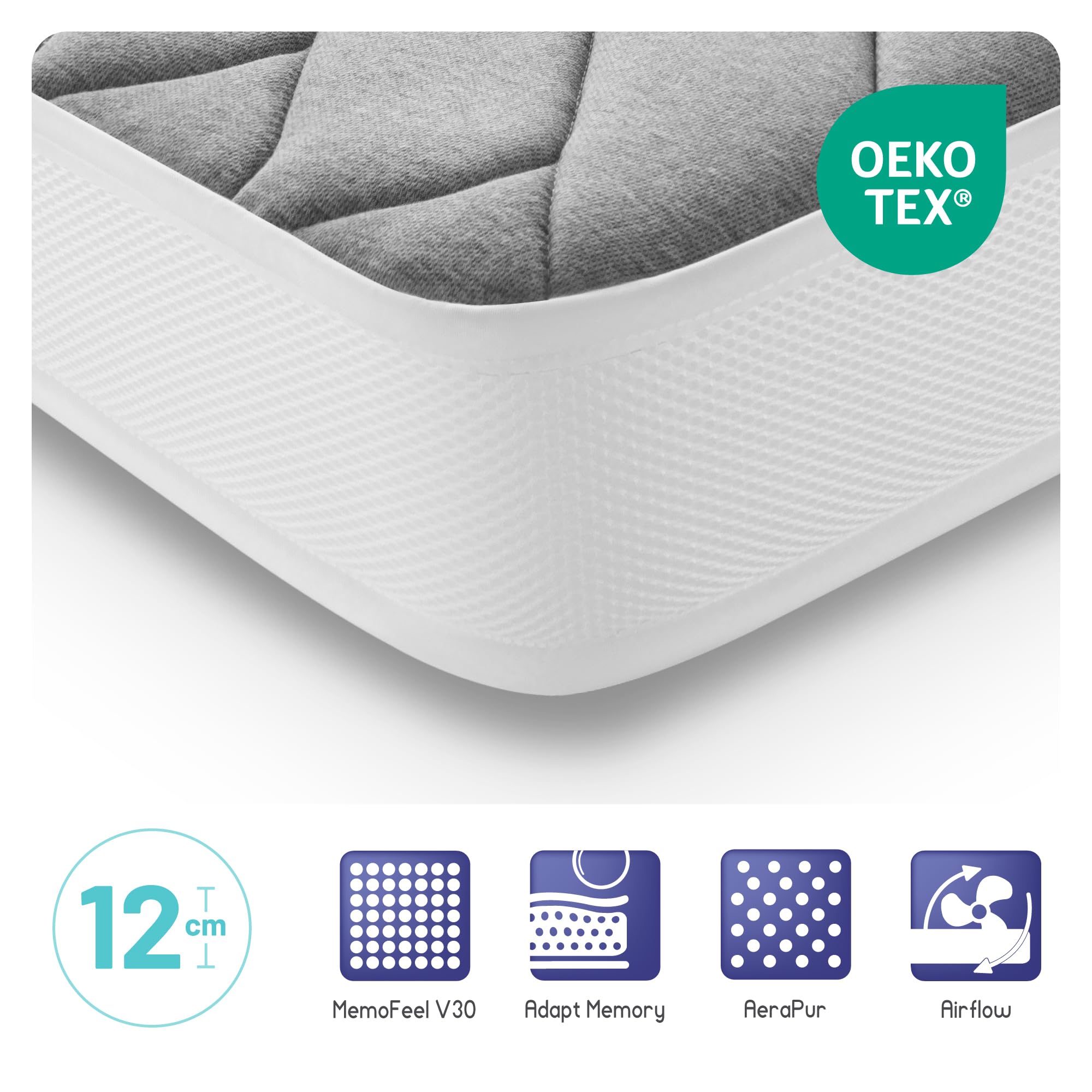 Naturalex Babymatratze 60x120 cm - Höhe 12 cm - Schadstofffrei & hypoallergen - Beidseitig verwendbar - Oeko-TEX Zertifiziert - Atmungsaktiv - Ideal für Babybett und Kinderbett - Level