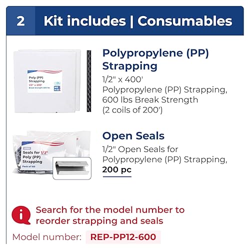 Miniatura 87 de IDL Packaging Kit de flejado de polipropileno (PP) portátil de 1/2 pulgada x 1000 pies, resistencia a la rotura de 600 libras, solución de flejado