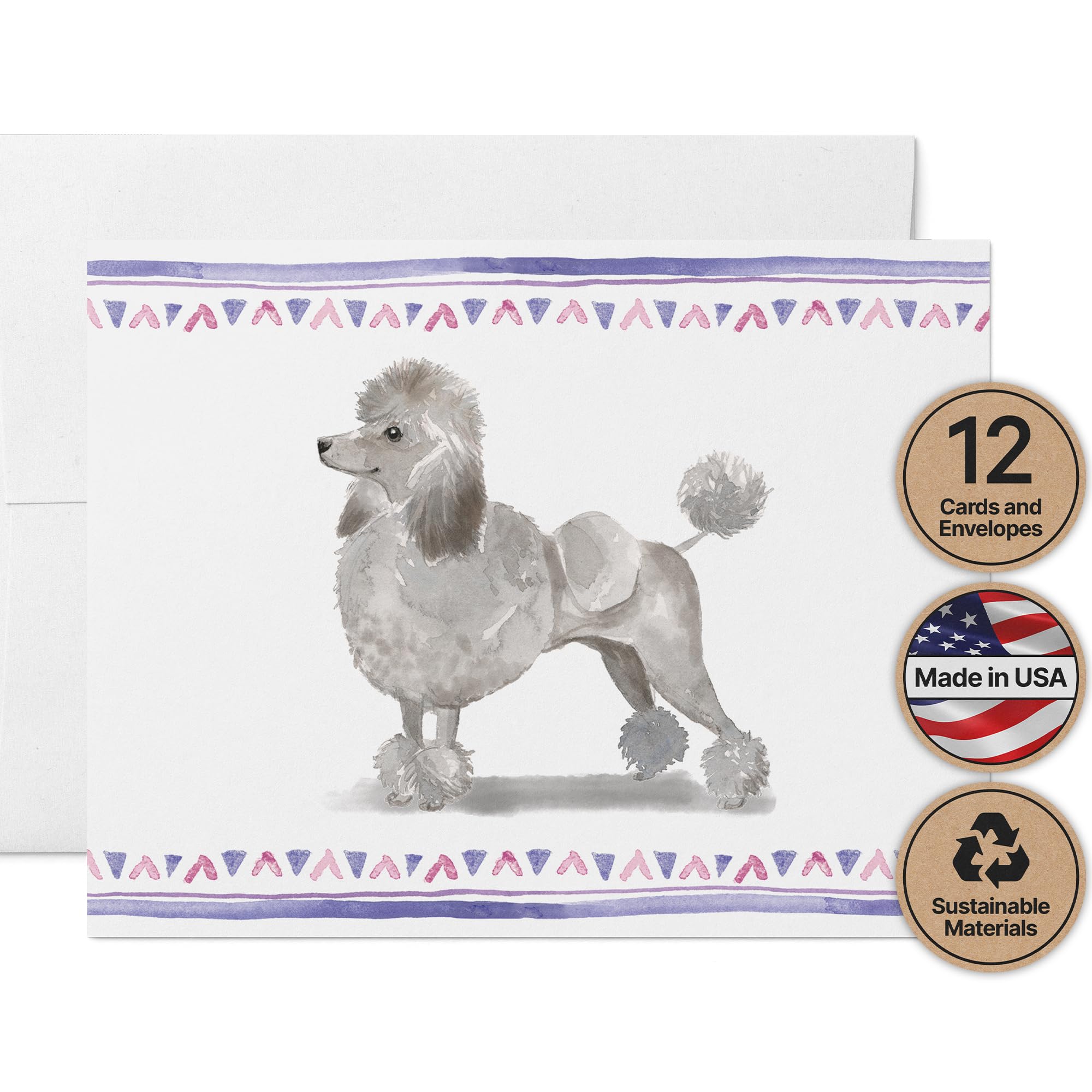 Twigs Paper Standard Poodle Thank You Cards, 12 Dog Stationery Note Cards — image 1