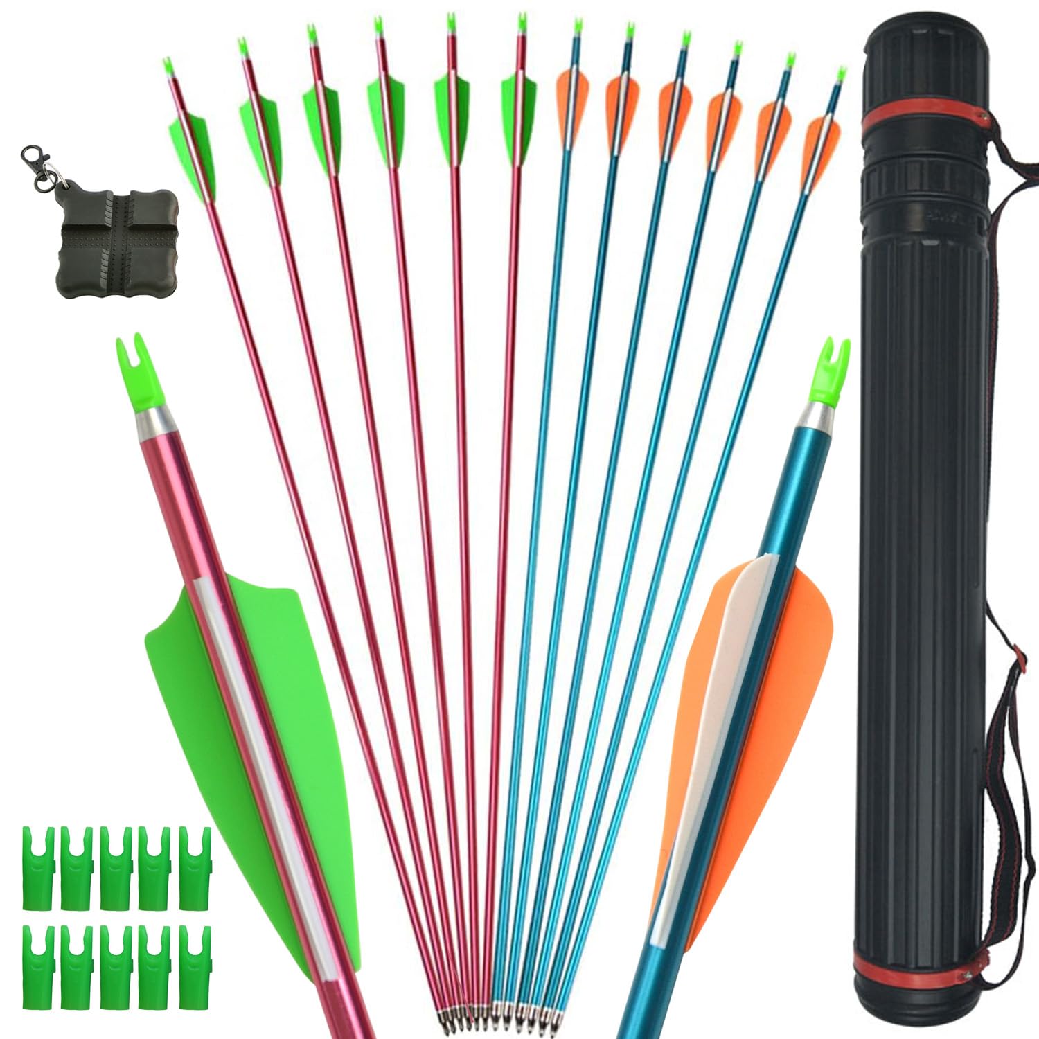 SHARROW 12PCS 32 Inch Aluminum Arrows Spine 500, 100 Grain Screw-in Tips, Plastic Vanes, Fit Recurve Compound Longbow for Practice & Outdoor Shooting (Red+Blue kit)