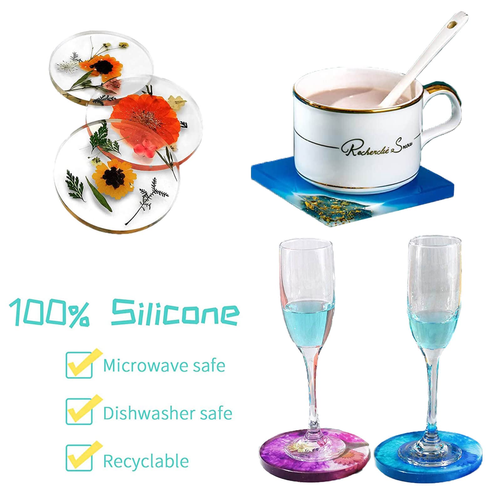 YGDZ Kit Stampo In Resina 5 Forme + Accessori – Silicone Per Sottobicchieri, Gioielli, Fai Da Te - 2