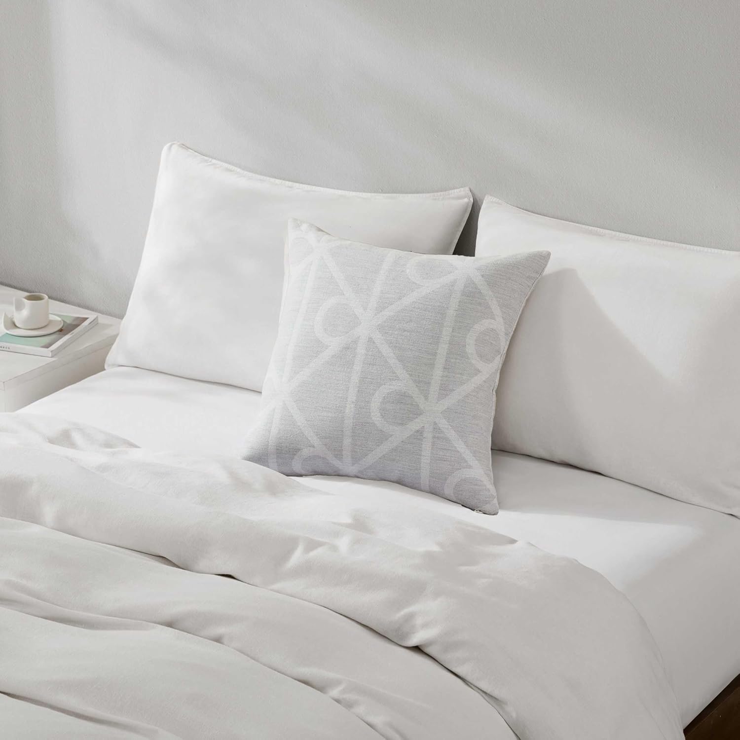 Calvin Klein - Decorative Pillow, Yarn-Dyed Jacquard Throw Pillow with Modern Emblem Pattern, Pillow for Couch or Bed, 20" x 20", Off White