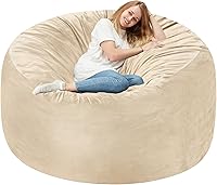 Vista 52 de Homguava Silla de Puf de 2 Pies: Pufs de 2' con Espuma de Memoria Rellenos, Cómodas Sillas de Puf Redondas con Funda de Terciopelo Holandés - Rosa