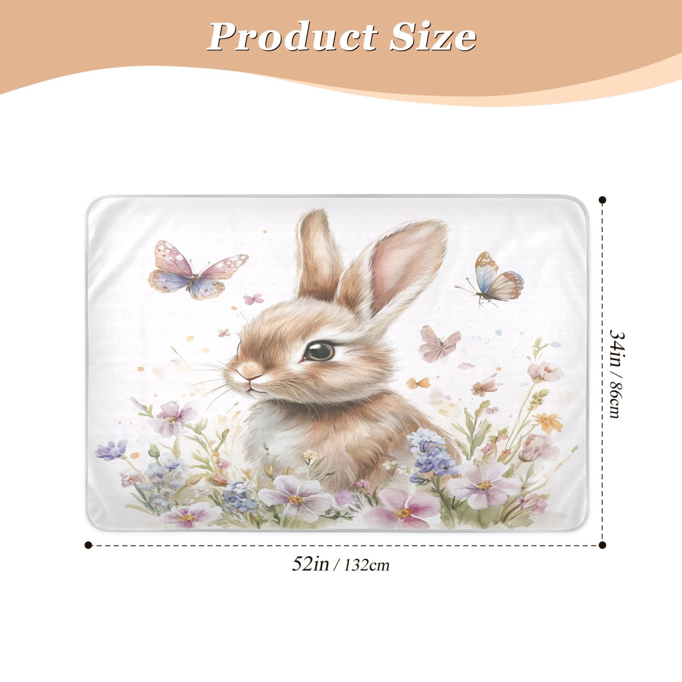 Takiito Bunny Flower Bed Pad Reusable Bed Underpad Washable Waterproof Leak-Proof Quick Dry Incontinence Pee Pad for Toddlers Kids Adults Pets 34x52 in