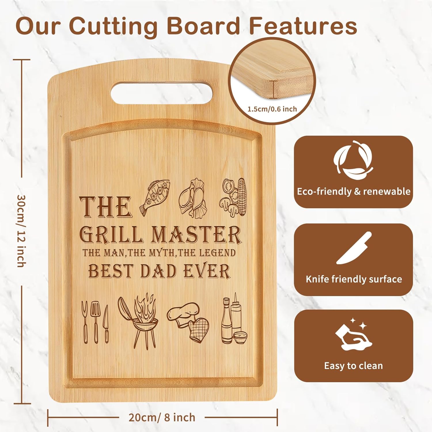 Joeyan Fathers Day Gift, Birthday Gifts for Dad, Engraved Wooden Cutting Board Present for Dad, Personalized BBQ Chopping Board for Grill Master, Best Dad Ever Grilling Gift for Grandpa Him Men - Image 2
