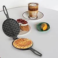 Vista 6 de 7 Inch Round Cast Iron Waffle Iron Plant oil care Two Piece Hinged Non Electric Waffle Maker For Commercial Breakfast Kitchens