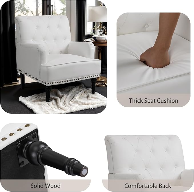 Sillón Tapizado Blanco con Brazos y Patas de Madera miniatura 7