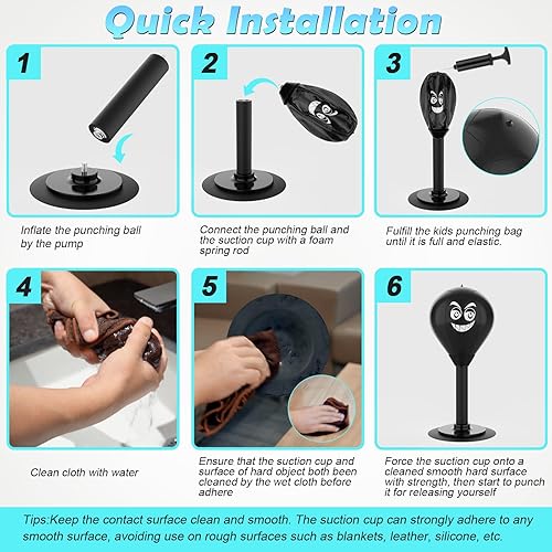 Miniatura 4 de HZG Saco de boxeo de escritorio, Stress Buster con ventosa para mesa y mostradores de oficina, pelota de alivio de estrés resistente, pelota de