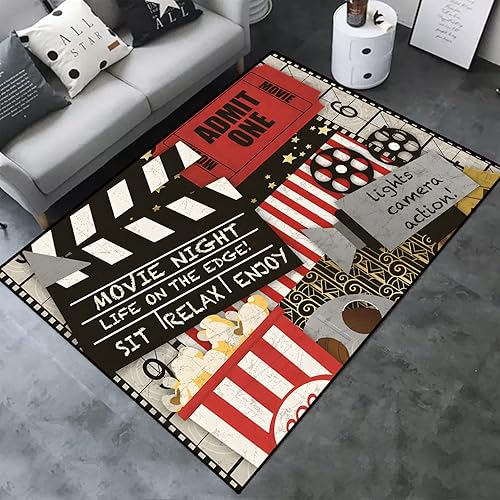 Alfombra de tablilla de película, noche de cine, cine en casa, alfombra de arte de cine, alfombra antideslizante para decoración del hogar para
