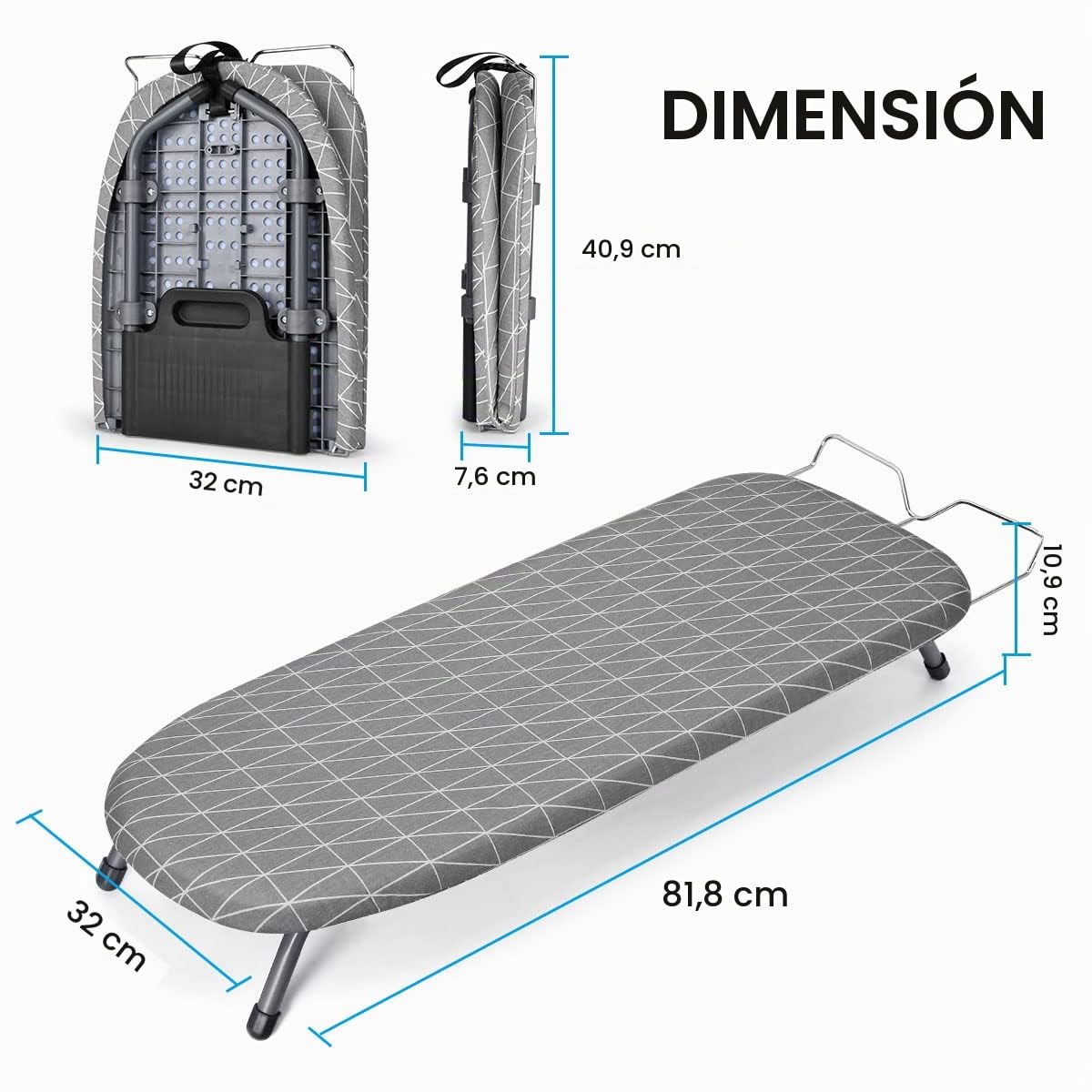 Johgee Tabla de Planchar Plegable, Ahorro de Espacio para Plancha de Vapor 81.5 x 31 cm, Estable Tabla de Planchar de Vapor con Pies Antideslizantes (Gris)