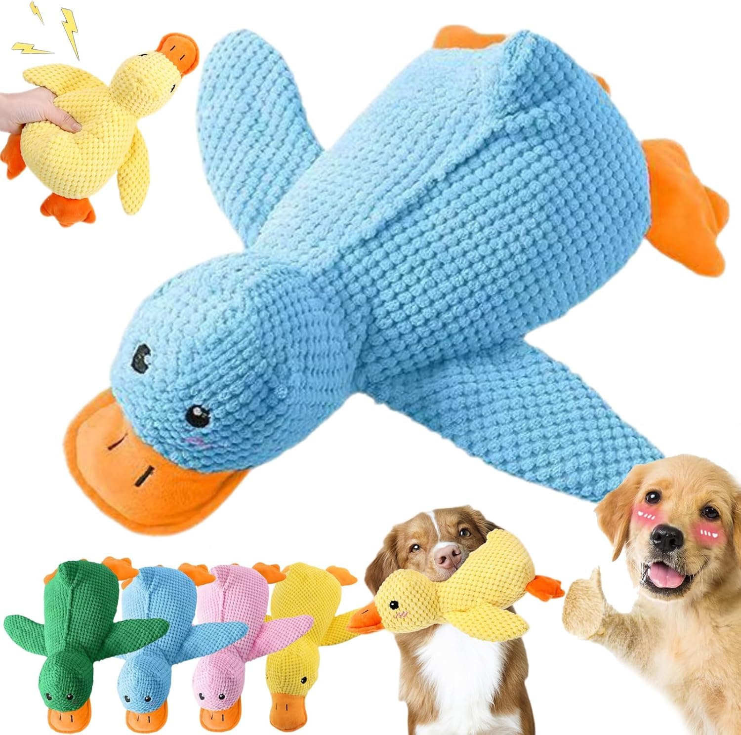 Calming Duck Toy for Dogs, Yellow Duck Dog Toy, Soft Stuffed Plush, Interactive Play, Deep Relaxation for Dog, Quacking Ducks Toys (blue,25cm)