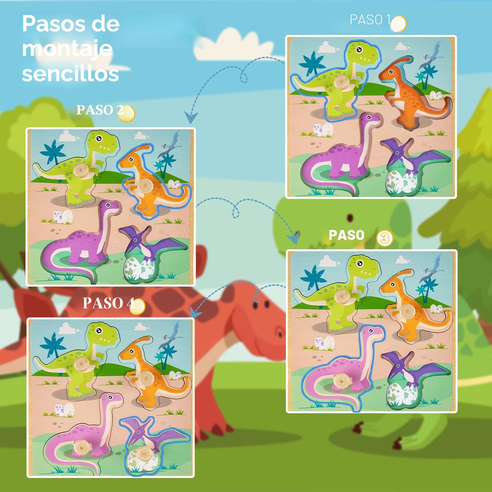 Puzzle Madera 1 2 Año, 4Pcs Puzzles Infantiles de Madera con Mango, Juguetes Montessori Bebe Puzzles Animal Frutas Educativos Rompecabezas Juguetes Regalo Navidad para Niños de 2 3 Años