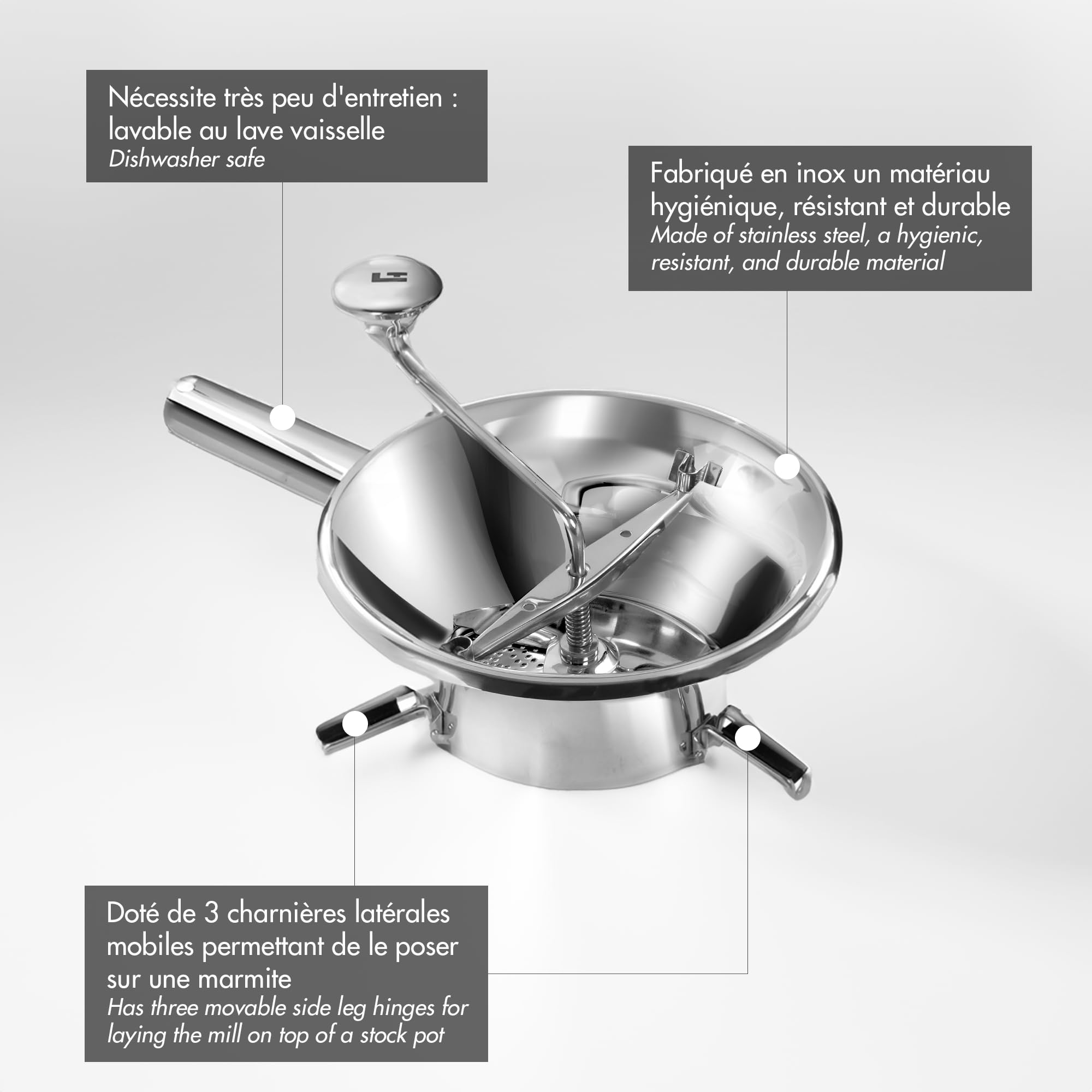 Tellier Louis Stainless Steel Small Moulin 3 Sieves Rotary Food