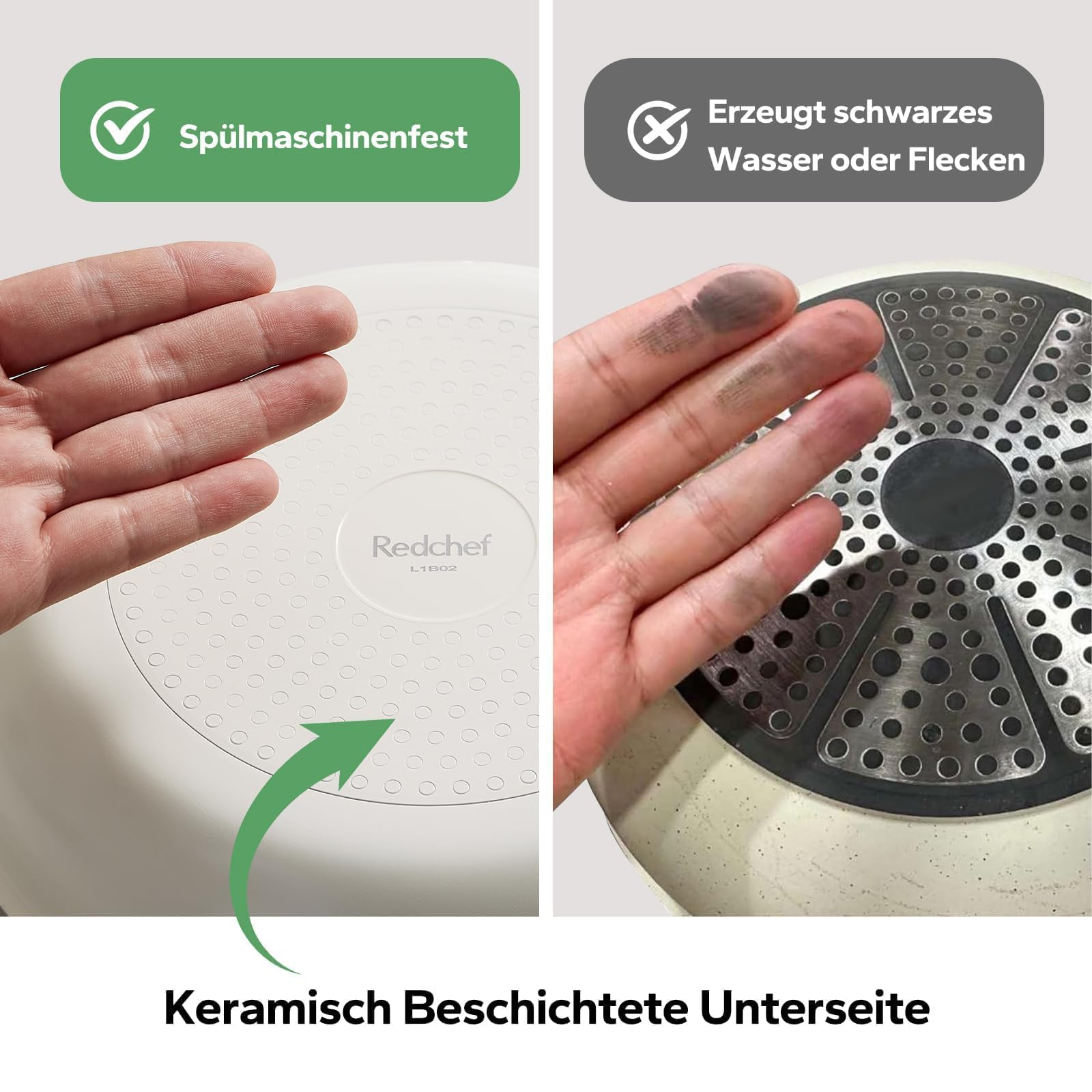 Redchef Set di pentole in ceramica con manico rimovibile, per campeggio, ceramica, non tossico, senza PFAS, senza PFOA, salvaspazio, lavabile in lavastoviglie, colore: bianco